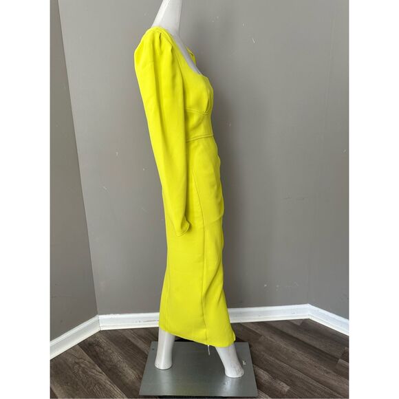 SELF PORTRAIT GREEN CREPE RUCHED MIDI DRESS - Picture 9 of 13